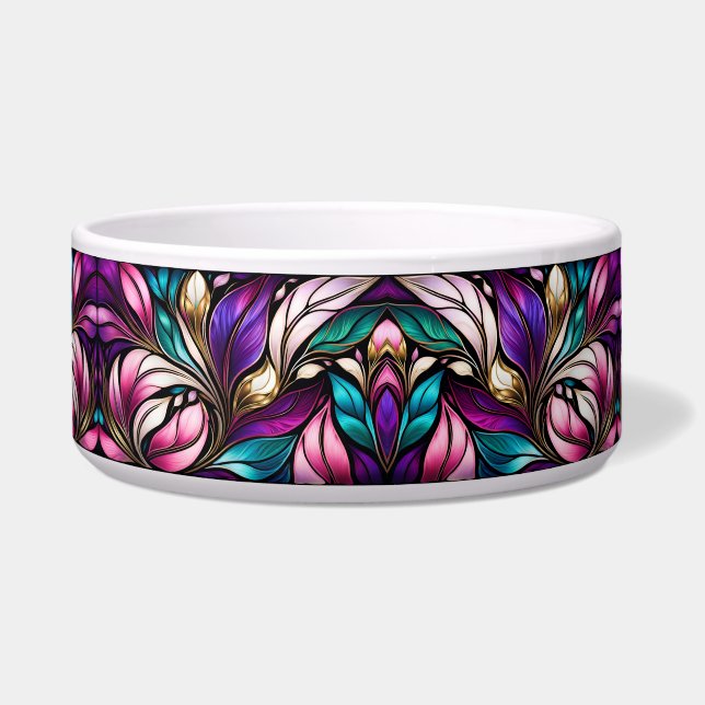 Rosa Blüte und Blätter aus festem Glas Napf (Vorderseite)