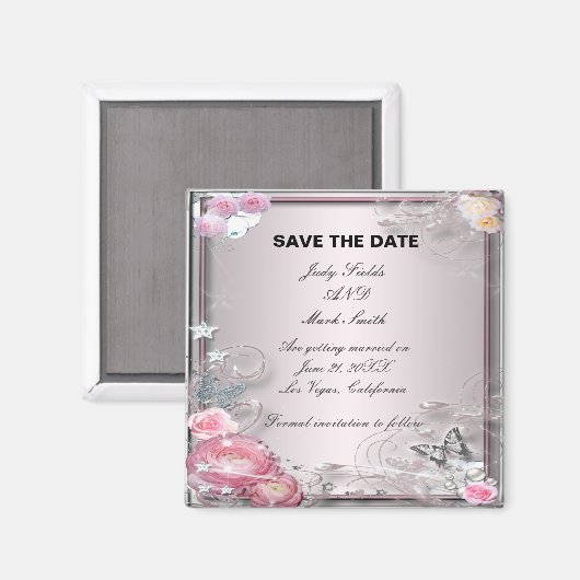 Rosa Blüte und Schmetterling speichern das Datumsf Magnet (Vorderseite/Rückseite)