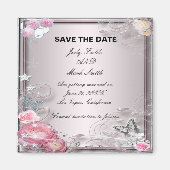 Rosa Blüte und Schmetterling speichern das Datumsf Magnet (Vorne)