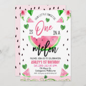 Rosa Blüte und Wein Eins in einem Melone 1. Geburt Einladung (Vorne/Hinten)