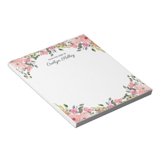 Rosa Blüte vom Schreibtisch aus, Personalisiert Notizblock (angewinkelt)