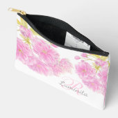 Rosa Blüte Wasserfarbe personalisierter Name Zubehörtasche (Offen)