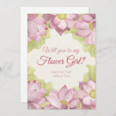 Rosa Blüte Werden Sie mein Blumenmädchen sein? Kar Einladung (Vorne/Hinten)