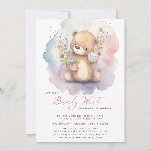 Rosa Blüte wir können frühzeitig abwarten Mädchen  Einladung (Vorderseite)