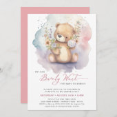 Rosa Blüte wir können frühzeitig abwarten Mädchen  Einladung (Vorne/Hinten)