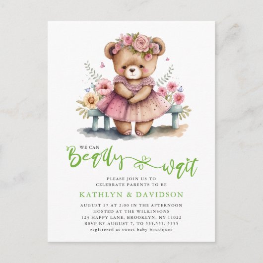 Rosa Blüte wir können frühzeitig abwarten Mädchen Einladungspostkarte (Vorderseite)