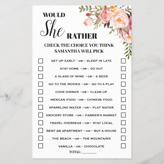 Rosa Blüte würde sie eher Baby Dusche Spielkarte Flyer (Vorne)