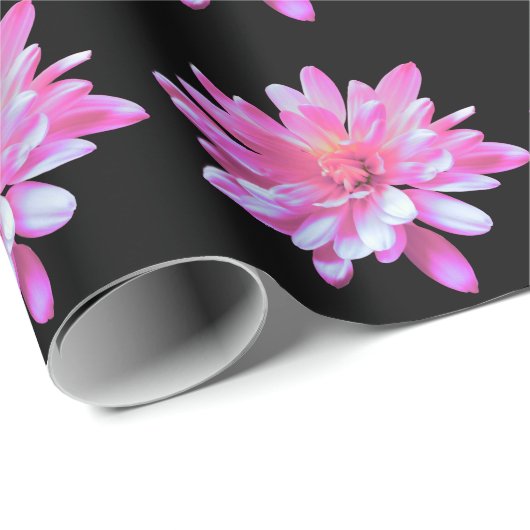 Rosa Blüte, Zinnie, Kosmo, Sonnenblumenmuster Geschenkpapier (Rolleneckpunkt)