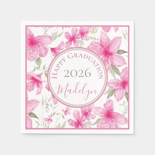 Rosa Blüten | Aquarell Azalee | Abschluss Serviette (Vorderseite)