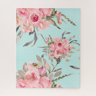 Rosa Blüten auf Hellblau Puzzle
