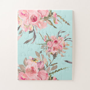 Rosa Blüten auf Hellblau Puzzle