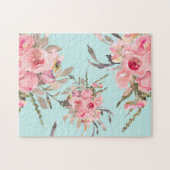Rosa Blüten auf Hellblau Puzzle (Horizontal)