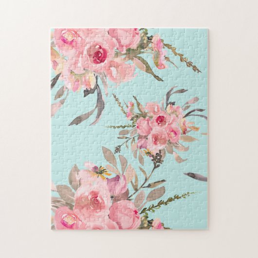 Rosa Blüten auf Hellblau Puzzle (Vertikal)