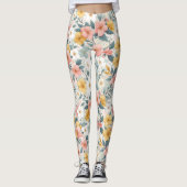 Rosa Blüten auf weißem floralem Muster Leggings (Vorderseite)