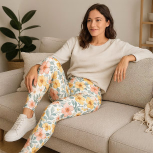 Rosa Blüten auf weißem floralem Muster Leggings
