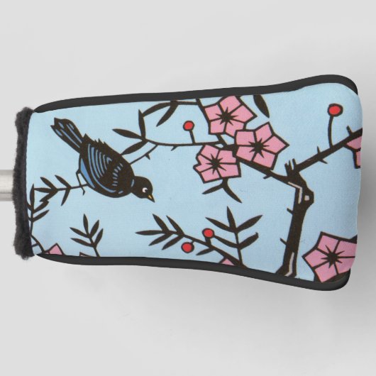 Rosa Blüten aus Kirschbaum, schwarze Vogelzweige Golf Headcover (Vorderseite)