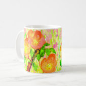 Rosa Blüten Blätter Zweig Kaffeetasse (Vorderseite Links)