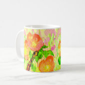 Rosa Blüten Blätter Zweig Kaffeetasse (Vorderseite Links)