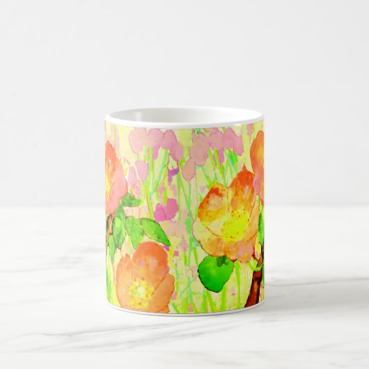 Rosa Blüten Blätter Zweig Kaffeetasse (Mittel)