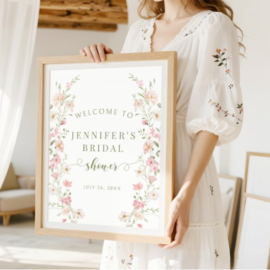 Rosa Blüten-Boho-Hochzeitsdusche-Willkommensschild Poster