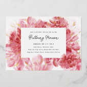Rosa Blüten Brautparty Gold Folieneinladung (Vorderseite)