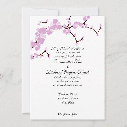 Rosa Blüten, die Einladung Wedding sind (Vorderseite)