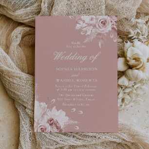Rosa Blüten Elegante Vintage Rosen Hochzeit Einladung