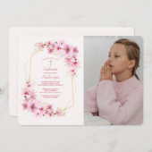 Rosa Blüten Foto Religiöse Einladung (Vorne/Hinten)