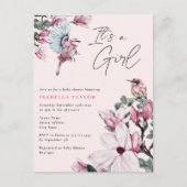 Rosa Blüten & Frühjahrs-Vogelbudget Brautparty in Einladungspostkarte (Vorderseite)