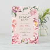 Rosa Blüten Geburtstag Einladung (Stehend Vorderseite)
