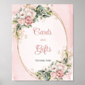 Rosa Blüten Gold Glitter Karten und Geschenke Poster (Vorne)