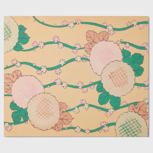 Rosa Blüten Grüne Weinreben Blumenblätter Retro Geschenkpapier (Flach)