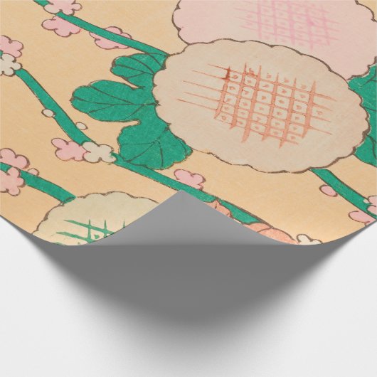 Rosa Blüten Grüne Weinreben Blumenblätter Retro Geschenkpapier (Ecke)