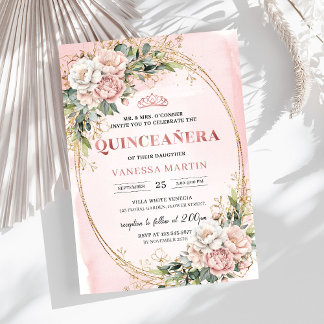 Rosa Blüten Grünelemente 15. Geburtstagsfeier   Einladung