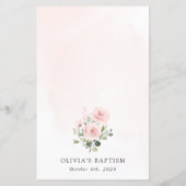 Rosa Blüten, Grünpflanzen, Boho, Taufmenü (Rückseite)
