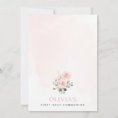 Rosa Blüten, Grünzeug, Erstkommunion Einladung (Rückseite)
