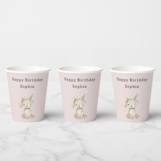 Rosa Blüten-Hasen-Geburtstag Pappbecher (Multi)