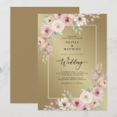 Rosa Blüten-Hochzeit Einladung (Vorne/Hinten)
