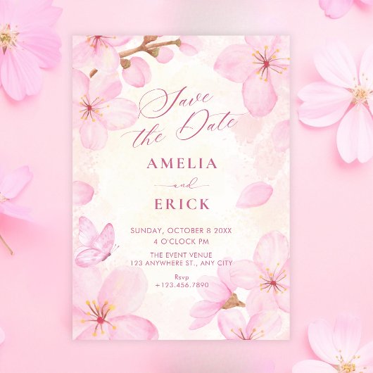 Rosa Blüten Hochzeit Save The Date