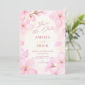 Rosa Blüten Hochzeit Save The Date (Stehend Vorderseite)