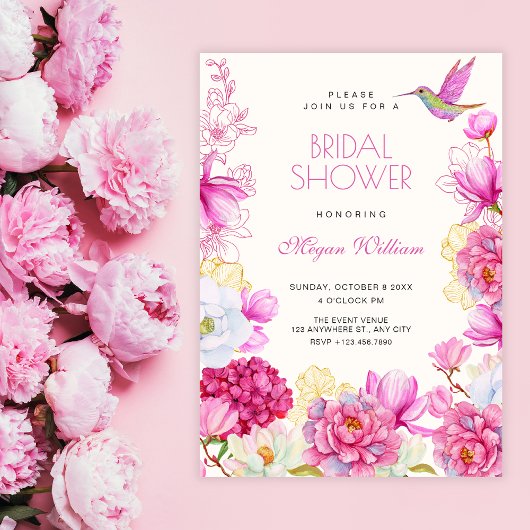 Rosa Blüten-Hochzeitsdusche Einladung