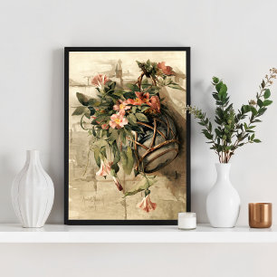 Rosa Blüten in hängender Vase Poster