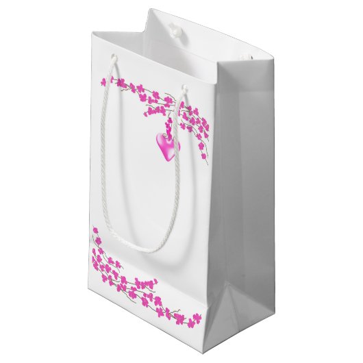 Rosa Blüten Kleine Geschenktüte (Vorderseite Schrägansicht)