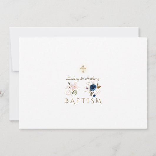 Rosa Blüten Kreuz Twins Foto Taufe Einladung (Rückseite)