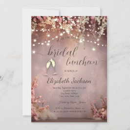 Rosa Blüten Lichterkette Champagner Hochzeit Einladung