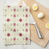 Rosa Blüten mit grünem Weiß und Taupe Geschirrtuch (Viertel Falte)