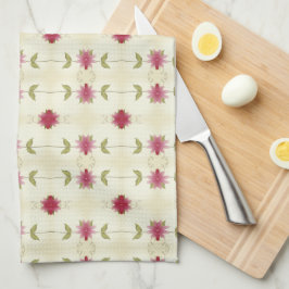 Rosa Blüten mit grünem Weiß und Taupe Geschirrtuch