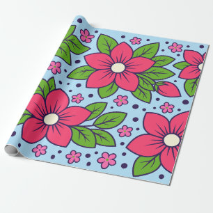 Rosa Blüten mit kräftigen Blütenblättern und grüne Geschenkpapier