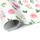 Rosa Blüten mit Laub Geschenkpapier (Rolleneckpunkt)