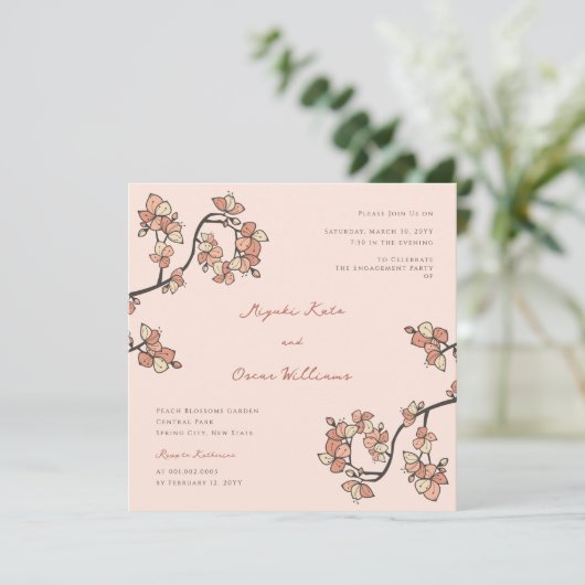 Rosa Blüten/Pfirsichblüten Elegante Engagement Par Einladung (Stehend Vorderseite)